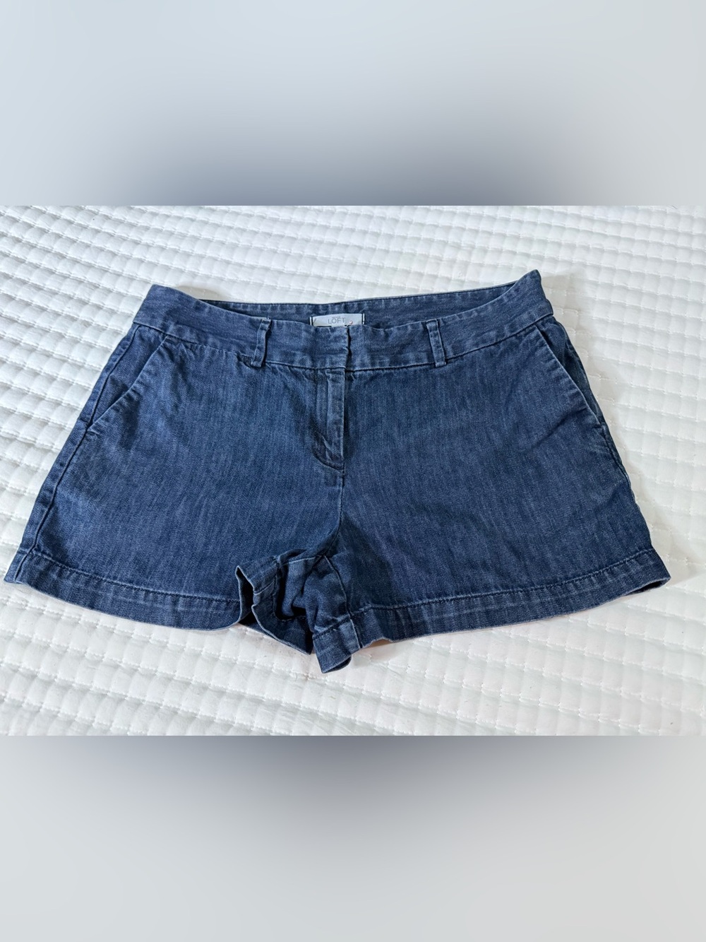 LOFT Dark Blue Denim Ruffle-Hem Shorts